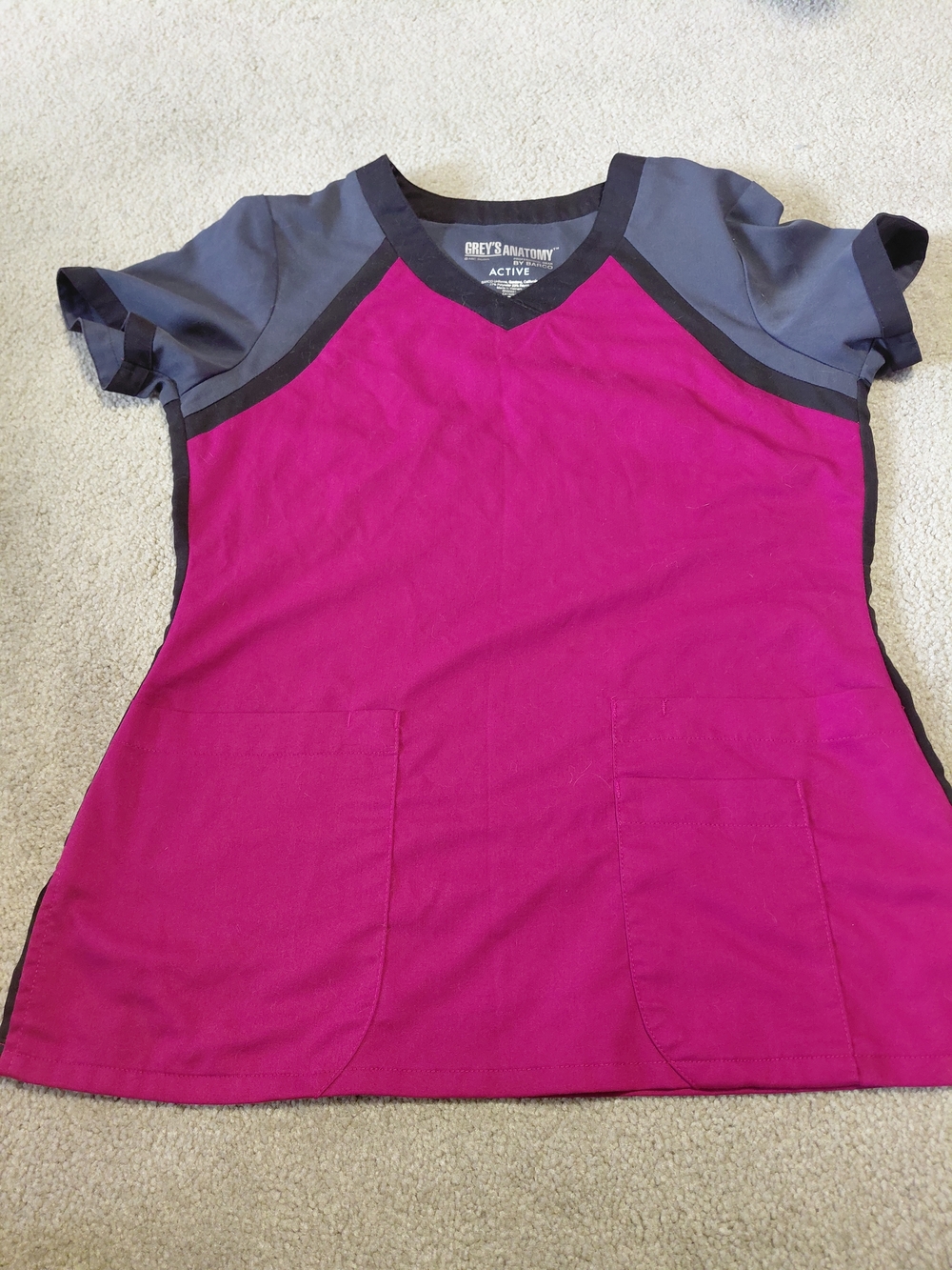 Grey's Anatomy Fuchsia & Gray V-Neck Scrub Top